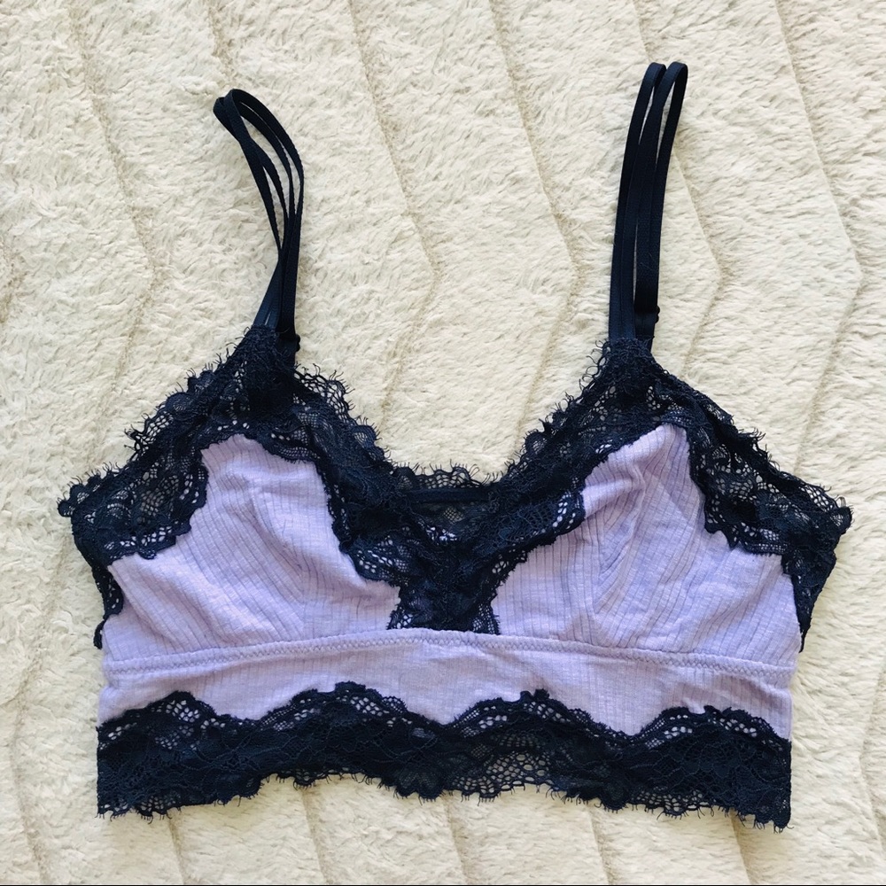 aerie Holiday Ribbed Lace Longline Bralette